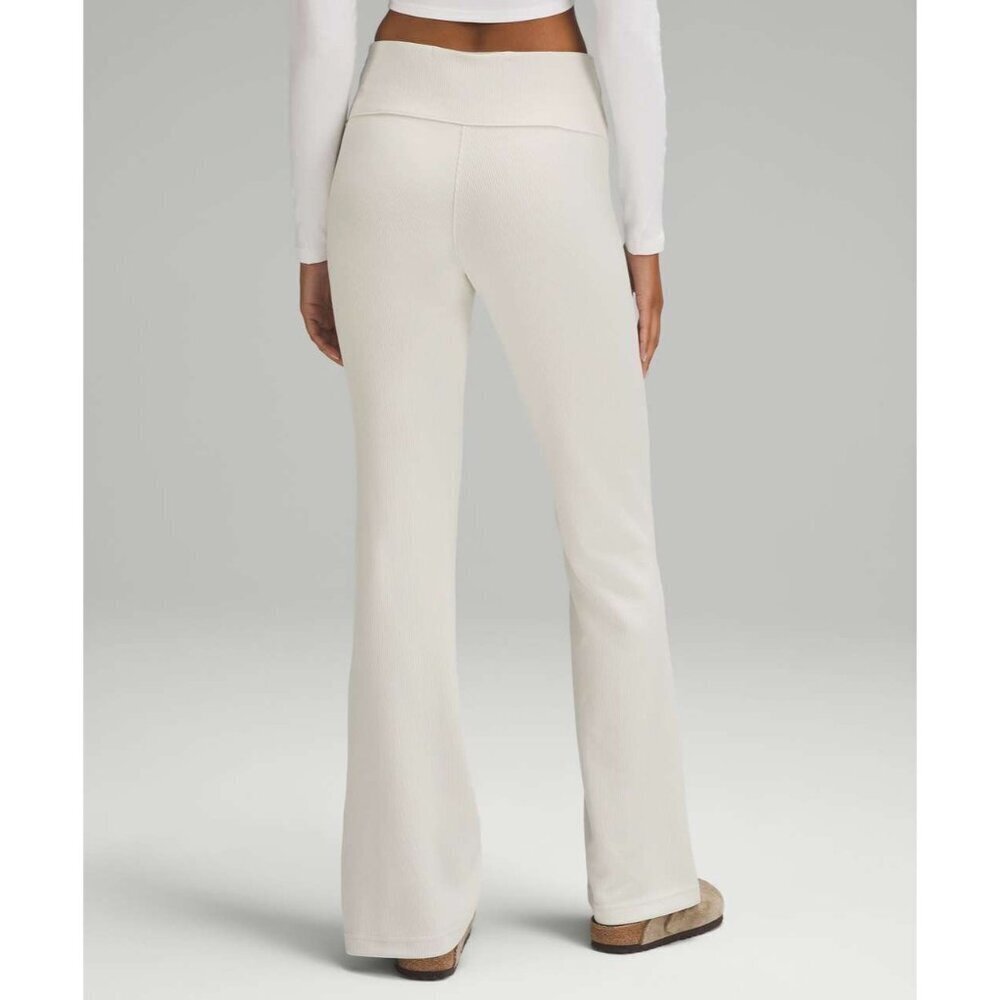 Lululemon Pants Brushed Softstreme Ribbed Zip Flared Bone White Gym Women's 0 - Picture 6 of 8